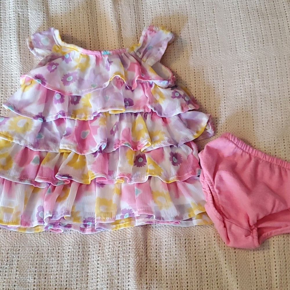 0-3m floral layer dress with diaper cover pants